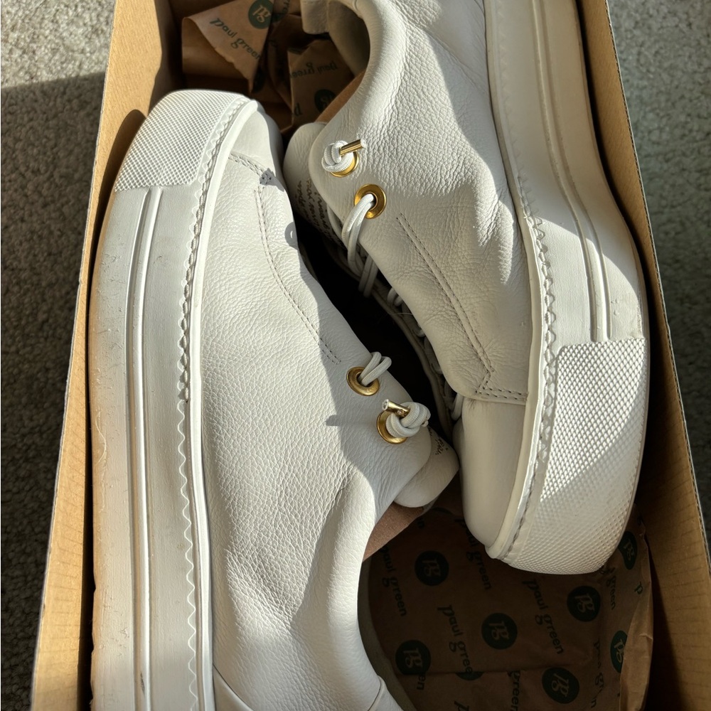 Paul Green Faye Ivory Leather Sneakers with Gold Accents Size 7.5 - Picture 8 of 12